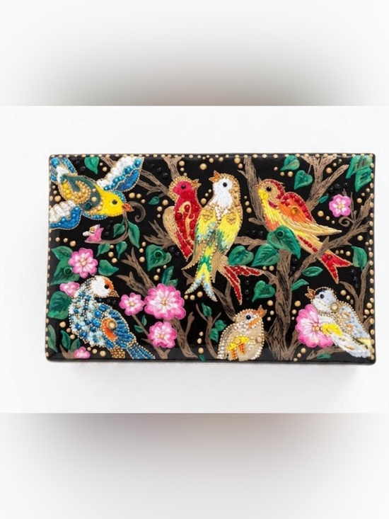 BECOOL Handbags - Floral Bird Embroidered Box Clutch in Black and Multicolor